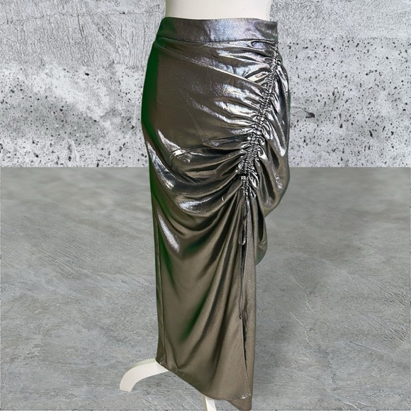 NWOT All Saints ‘Carla Metallic Gray / Silver Skirt’ with Ruched Side Size 4 - Picture 16 of 16